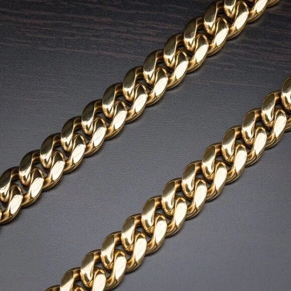 Heavy Solid Gold Plated 316 Stainless Steel 11mm Miami Cuban Link Chain Necklace